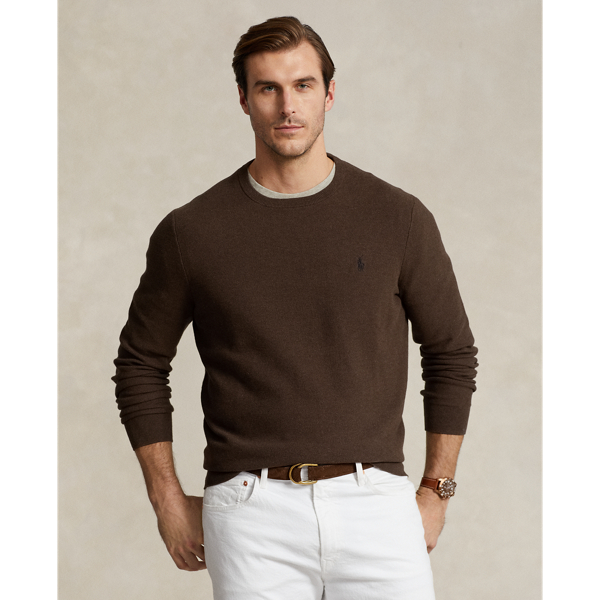 Polo Ralph Lauren Mesh-knit Cotton Crewneck Sweater In Brown