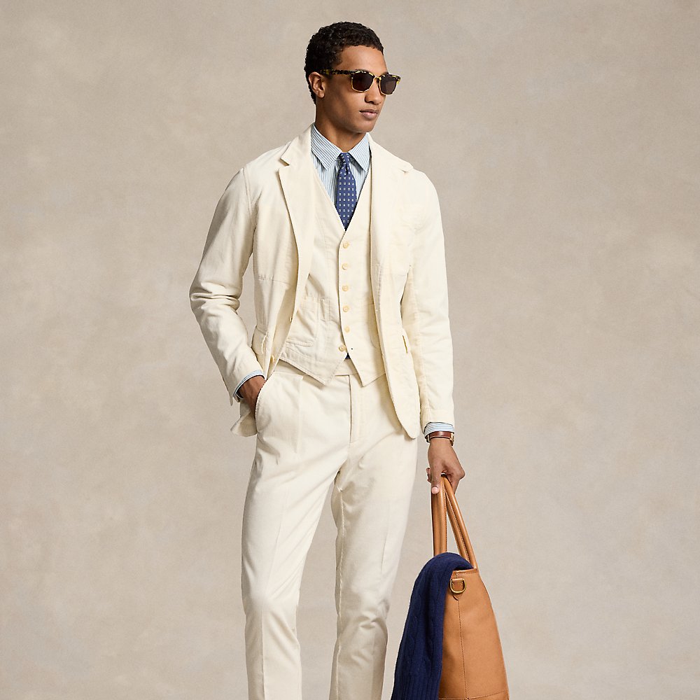 Ralph Lauren Pleated Stretch Corduroy Suit Trouser In Classic Stone