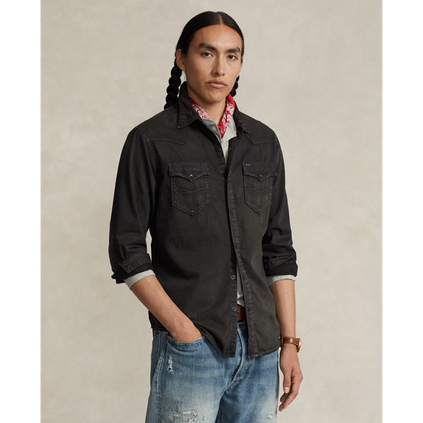 Ralph Lauren Garment-dyed Denim Western Shirt In Polo Black