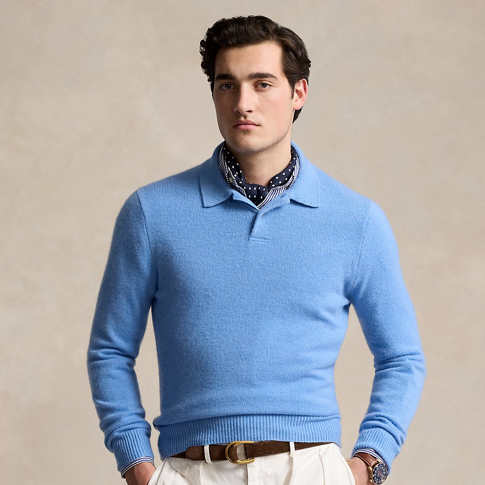 Ralph Lauren Cashmere Polo-collar Sweater In Litchfield Blue