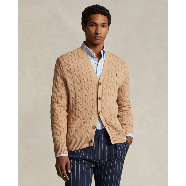 Shop Polo Ralph Lauren Cable-knit Cotton Cardigan In Tan