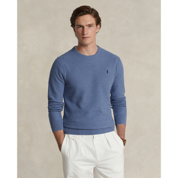 Ralph Lauren Textured Cotton Crewneck Sweater In Blue Stone