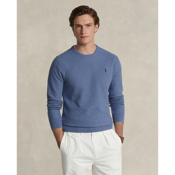 Polo Ralph Lauren Textured Cotton Crewneck Sweater In Blue Stone