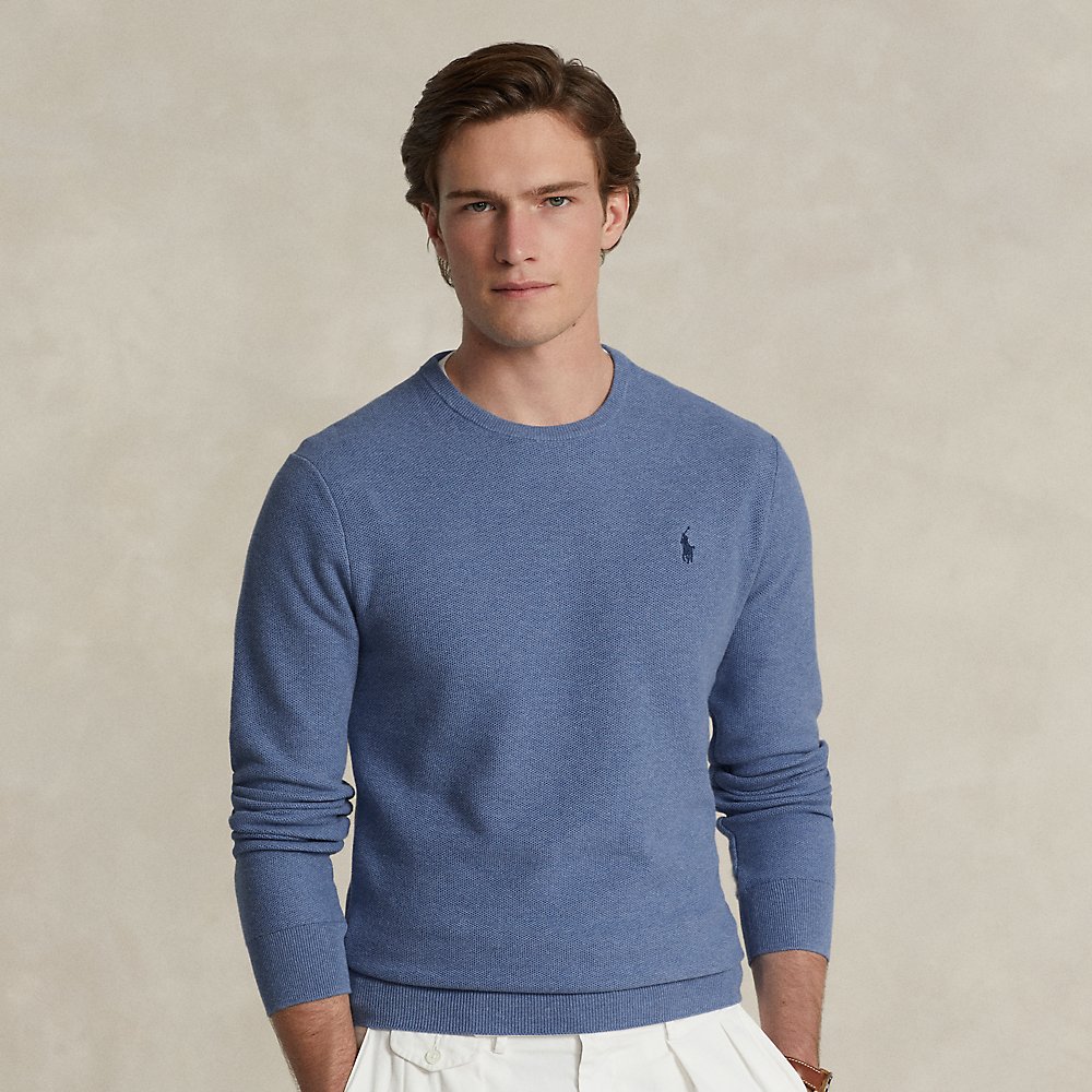 Ralph Lauren Textured Cotton Crewneck Sweater In Blue Stone