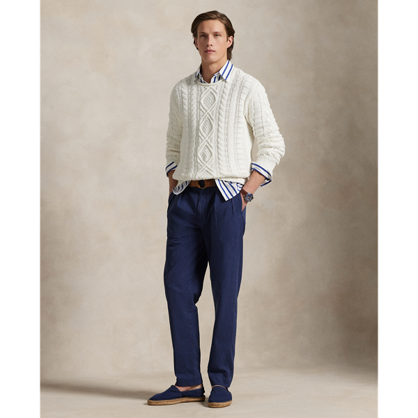 Ralph Lauren Slim Tapered Fit Pleated Twill Pant In Newport Navy