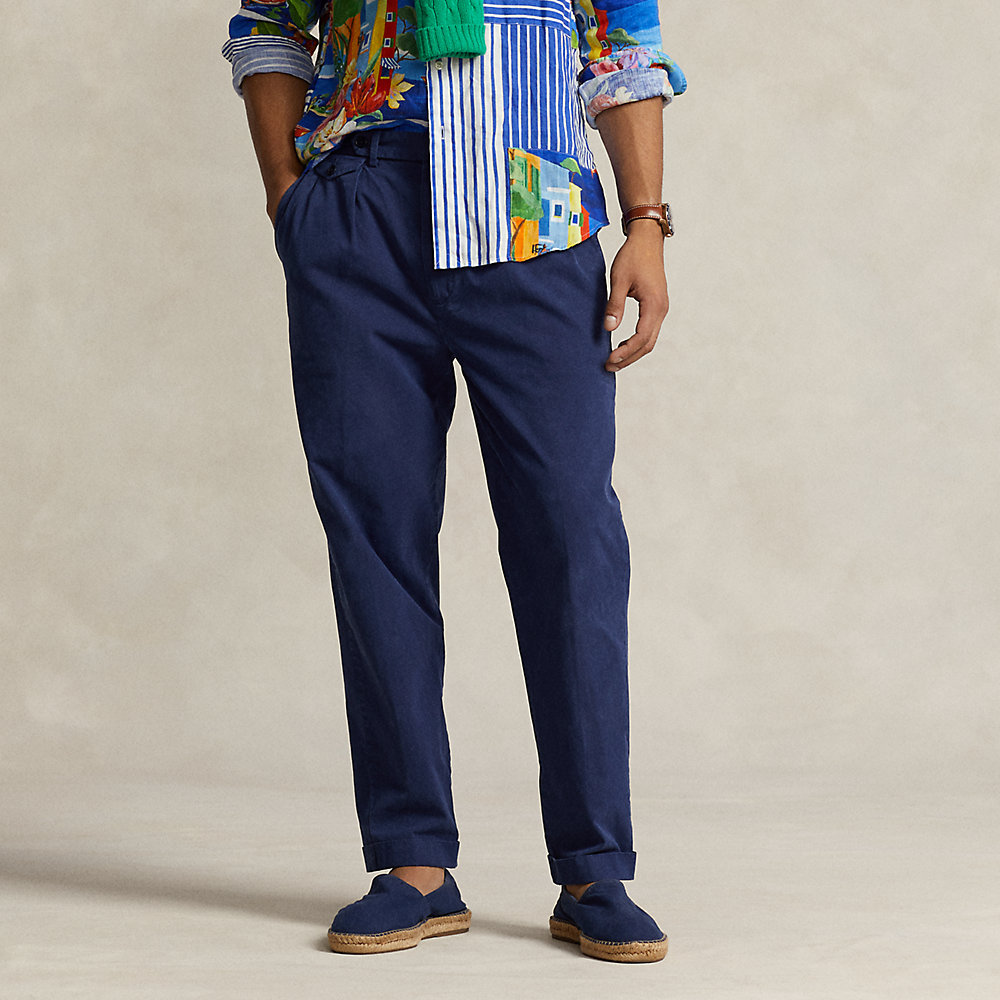 Ralph Lauren Slim Tapered Fit Pleated Twill Pant In Newport Navy