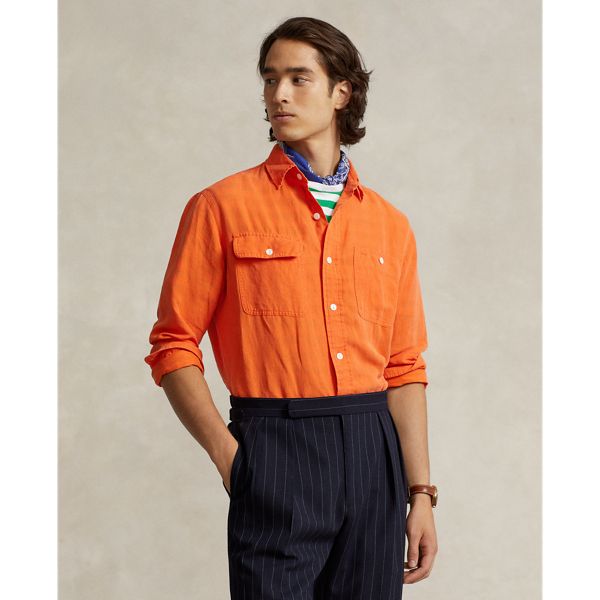 Ralph Lauren Classic Fit Linen-silk Workshirt In Sailing Orange