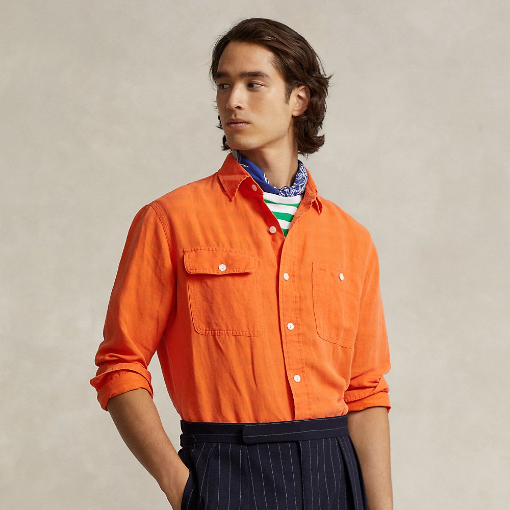 Ralph Lauren Classic Fit Linen-silk Workshirt In Sailing Orange