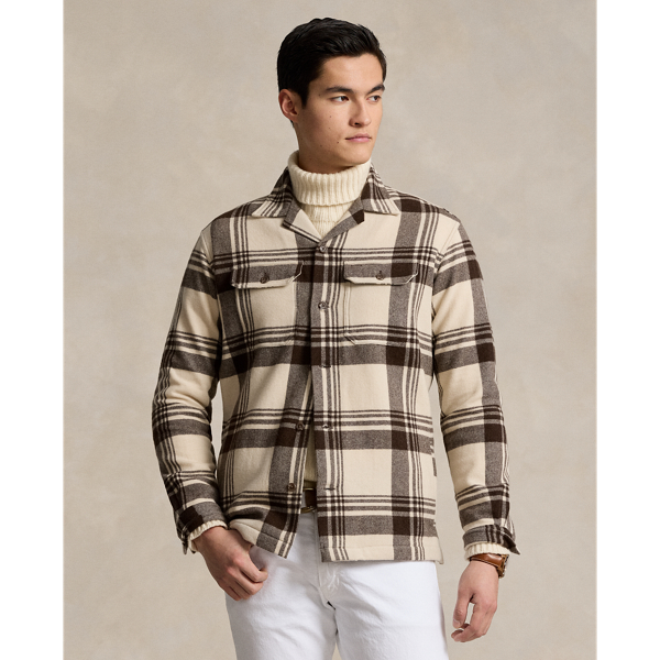 Ralph Lauren Classic Fit Plaid Wool Camp Workshirt In Cream/brown