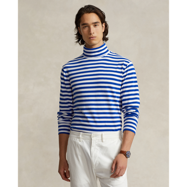 Ralph Lauren Striped Lisle Turtleneck In Rugby Royal/white