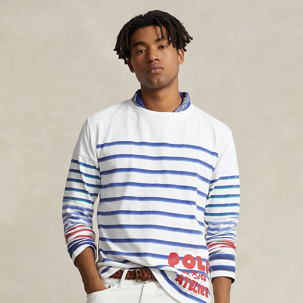 Ralph Lauren Classic Fit Striped Jersey T-shirt In Oxford White Multi