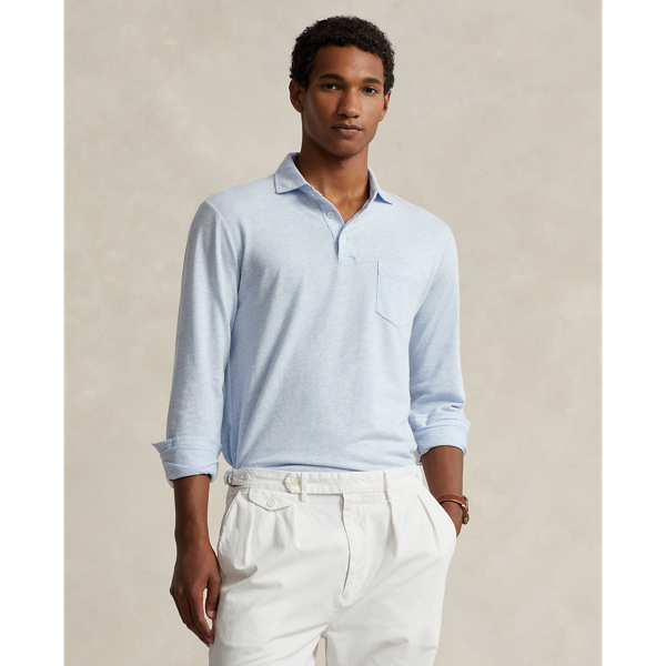 Ralph Lauren Custom Slim Cotton-linen Oxford Polo In Office Blue Heather