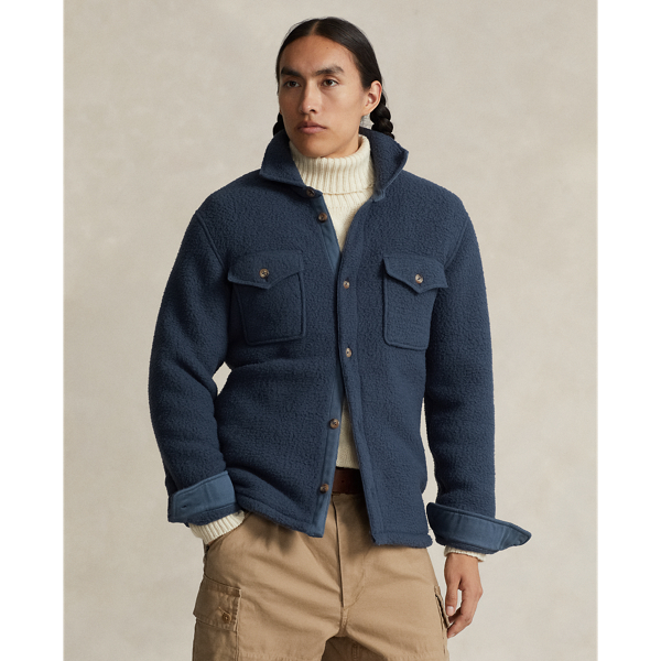 Ralph Lauren Pile Fleece Overshirt In Blue Corsair
