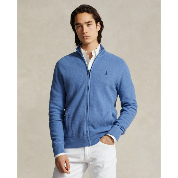 Ralph Lauren Mesh-knit Cotton Full-zip Sweater In Blue Stone