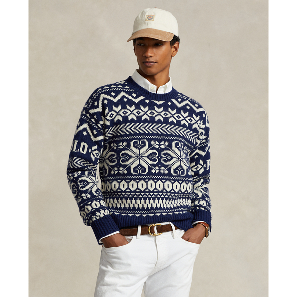 Ralph Lauren Snowflake Wool-blend Sweater In Bright Navy Combo