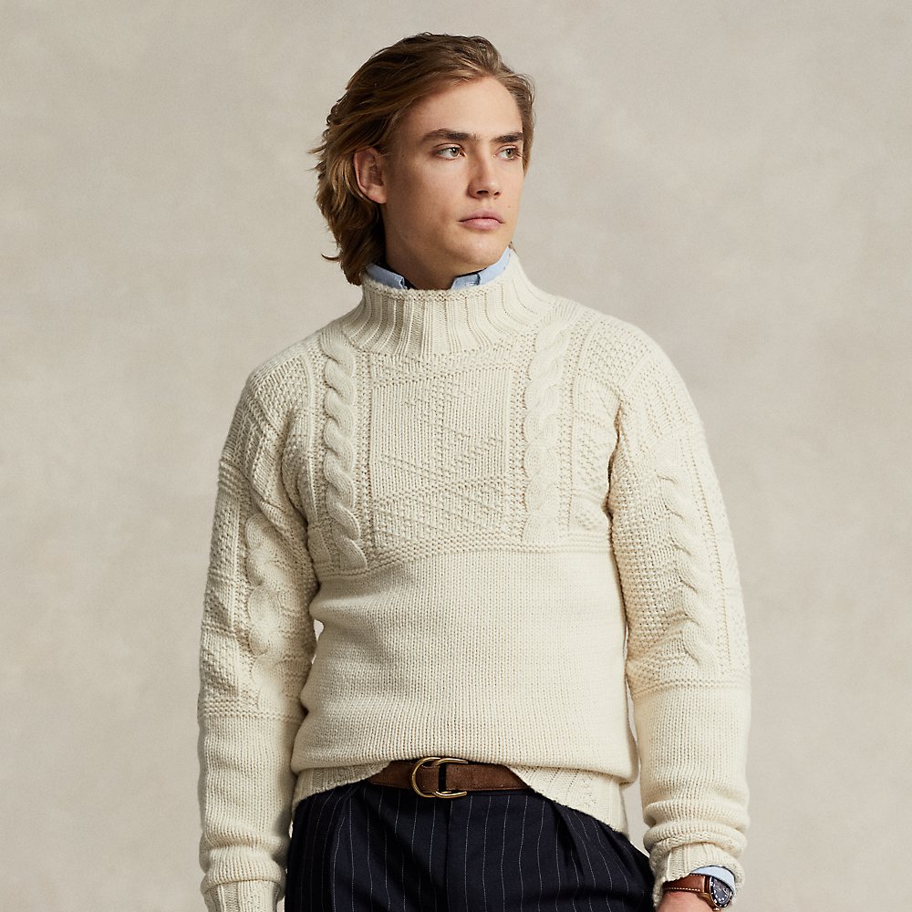 Ralph Lauren Anchor Aran-knit Wool-blend Sweater In Cream