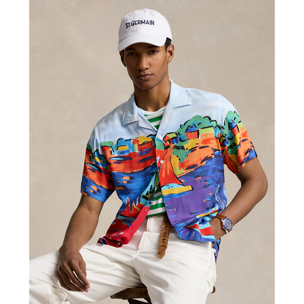 POLO RALPH LAUREN CLASSIC FIT SAILBOAT-PRINT CAMP SHIRT