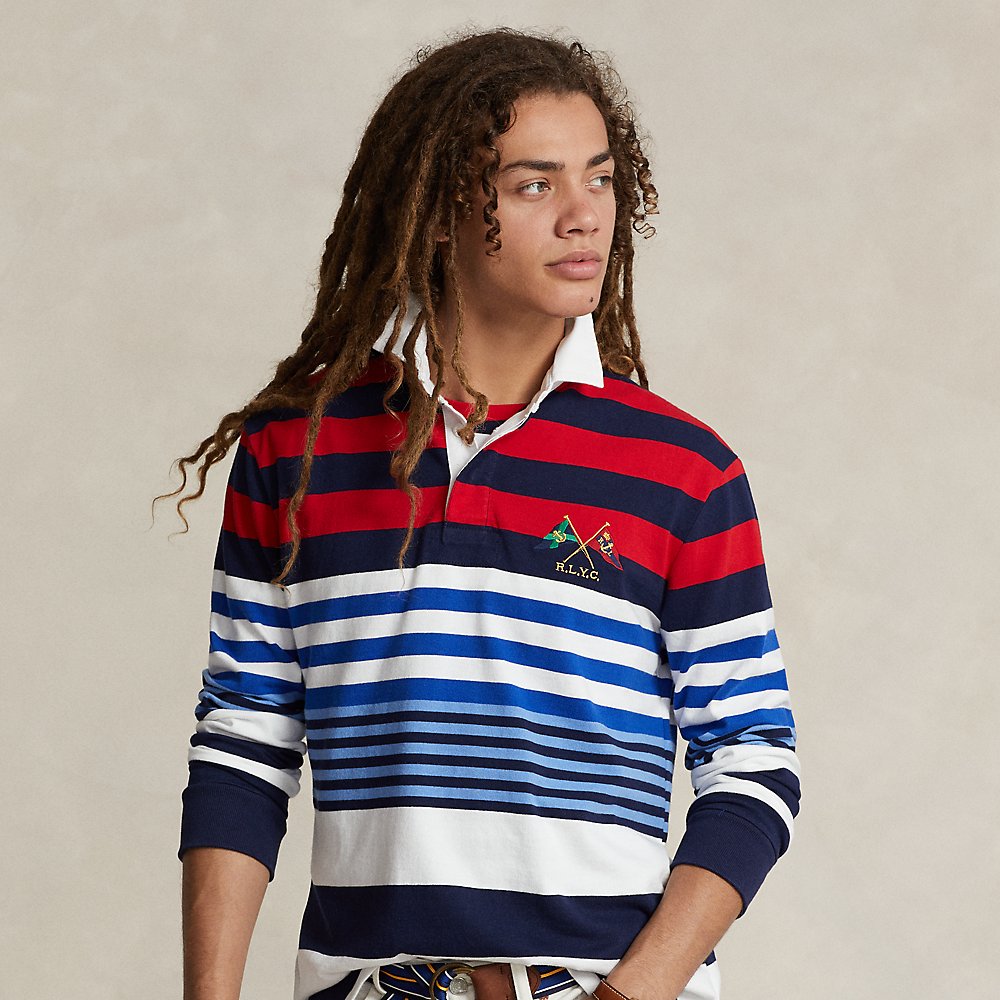 Ralph Lauren Classic Fit Striped Jersey Rugby Shirt In Newport Navy Multi