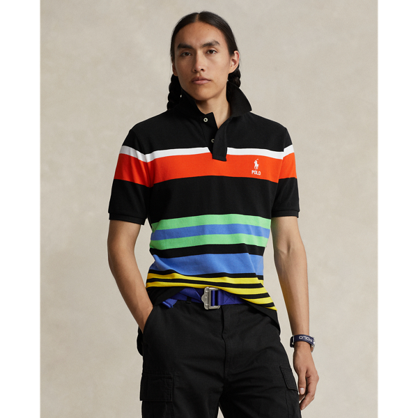 Ralph Lauren Classic Fit Striped Mesh Polo Shirt In Polo Black Multi