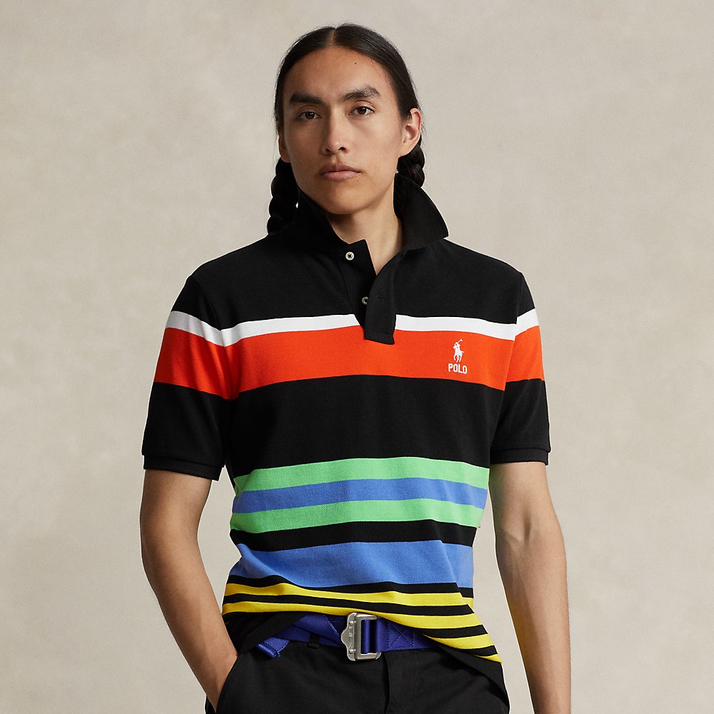 Ralph Lauren Classic Fit Striped Mesh Polo Shirt In Polo Black Multi