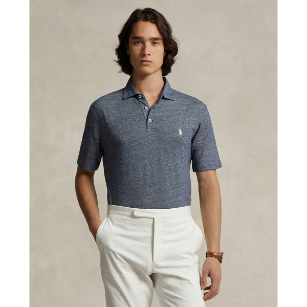 Ralph Lauren Classic Fit Cotton-linen Mesh Polo Shirt In Navy/nevis