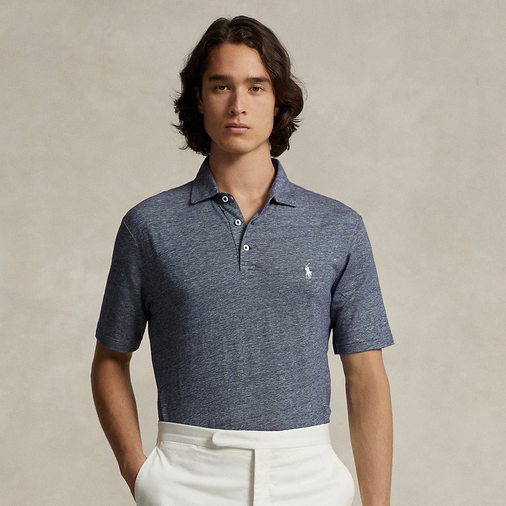 Ralph Lauren Classic Fit Cotton-linen Mesh Polo Shirt In Navy/nevis