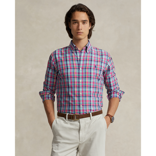 Ralph Lauren Classic Fit Plaid Performance Shirt In Pink/navy Multi