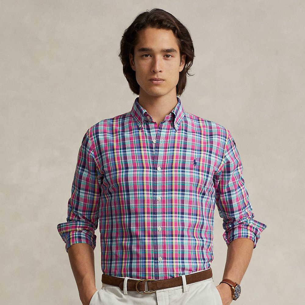 Ralph Lauren Classic Fit Plaid Performance Shirt In Pink/navy Multi