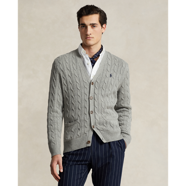Ralph Lauren Cable-knit Cotton Cardigan In Fawn Grey Heather
