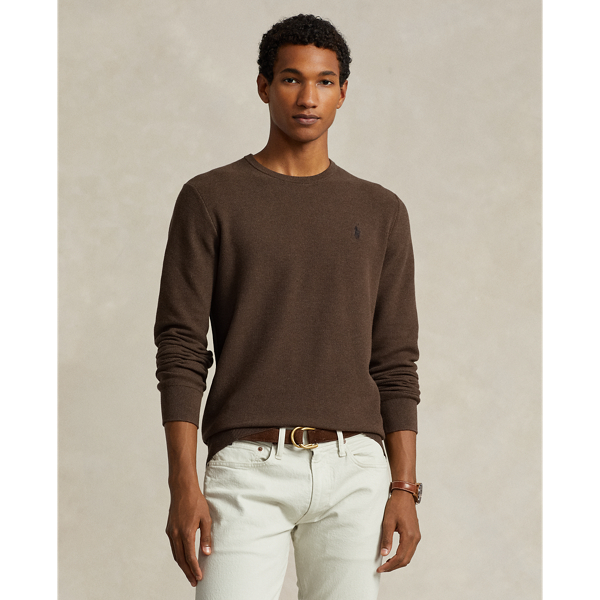 Ralph Lauren Textured Cotton Crewneck Sweater In Spa Brown Heather