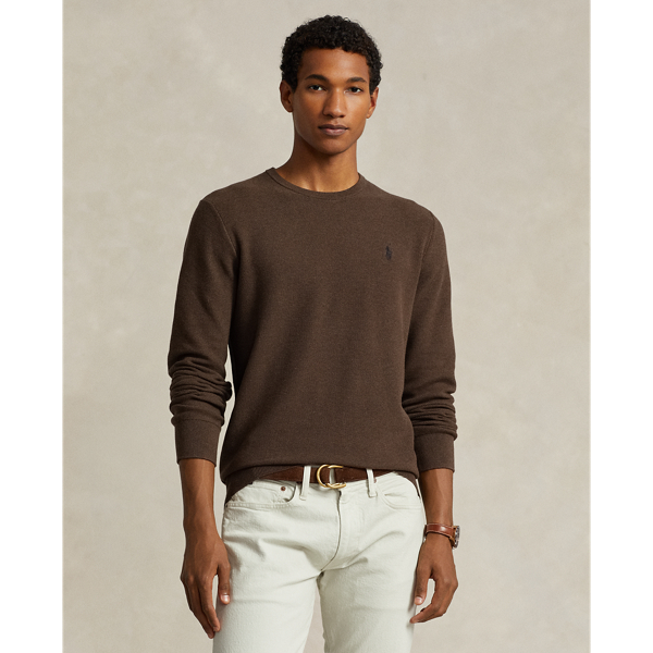 Polo Ralph Lauren Textured Cotton Crewneck Sweater In Spa Brown Heather