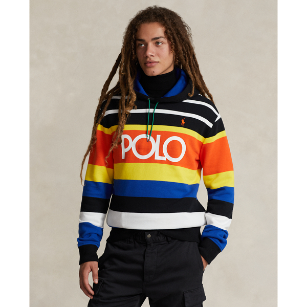 Ralph Lauren Logo Striped Fleece Hoodie In Polo Black Multi