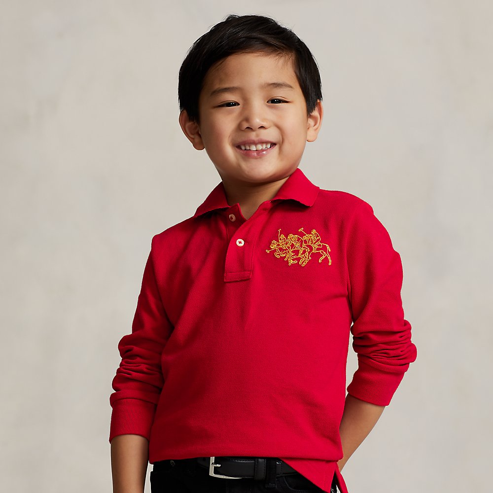 Polo Ralph Lauren Kids' Lunar New Year Triple-pony Polo Shirt In Park Ave Red