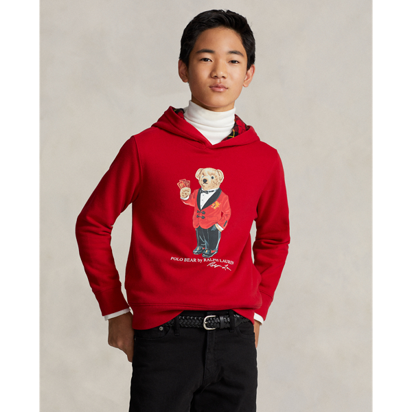 Red polo discount hoodie with bear