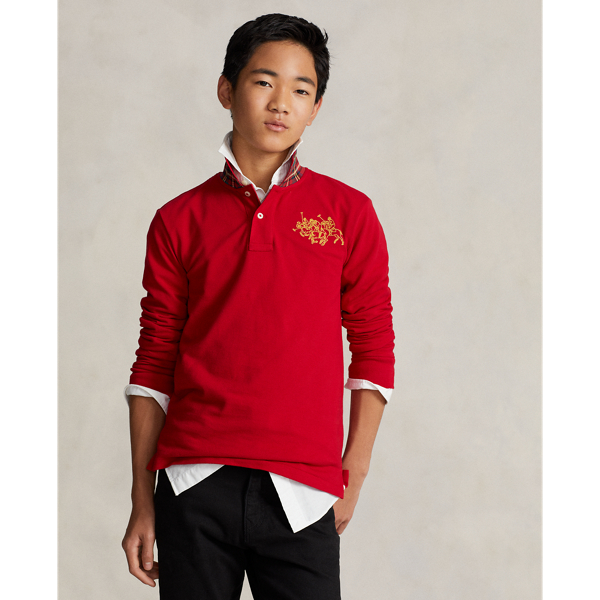 Polo Ralph Lauren Kids' Lunar New Year Triple-pony Polo Shirt In Park Ave Red
