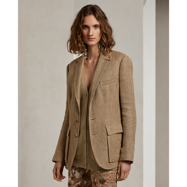 Ralph Lauren Rileigh Linen Tweed Jacket In Tan/brown