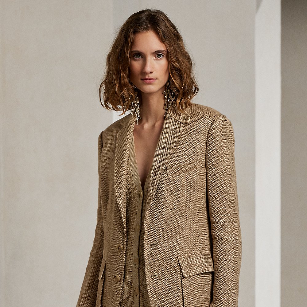 Ralph Lauren Rileigh Linen Tweed Jacket In Tan/brown