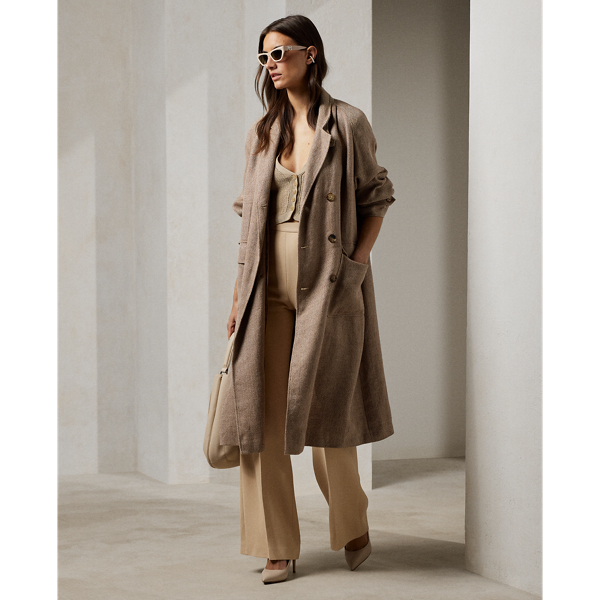 Ralph Lauren Lucian Textured Linen Herringbone Coat In Cream/mocha