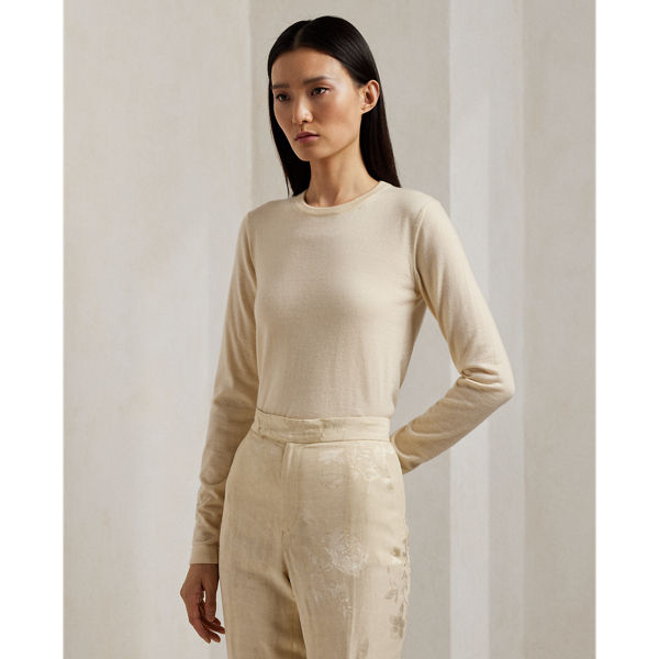 Polo Ralph Lauren Crewneck Long-sleeve Cashmere Sweater In Butter