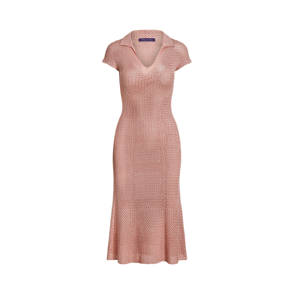 Shop Collection Silk Crochet Cap-sleeve Polo Day Dress In Pink