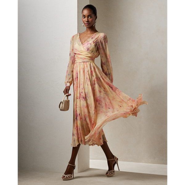 Ralph Lauren Skielar Floral Crinkle Chiffon Day Dress In Multi