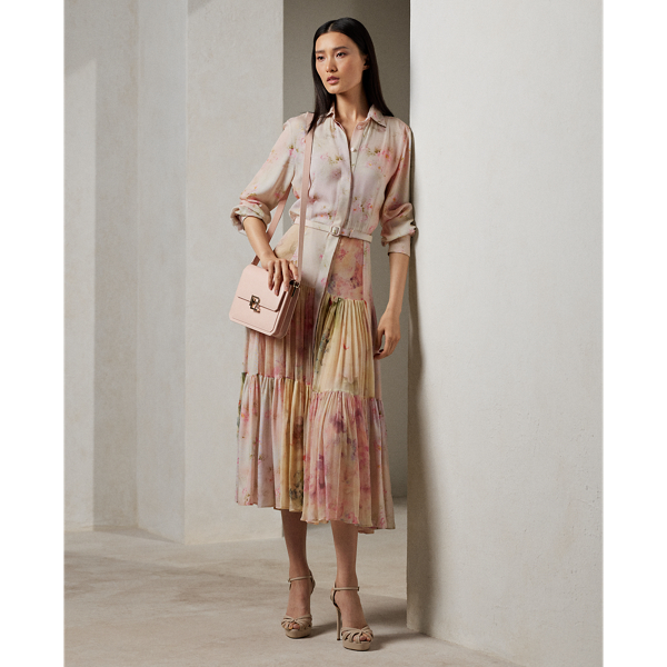 Shop Ralph Lauren Ellasandra Floral Silk Gauze Day Dress In Soft Pink Multi