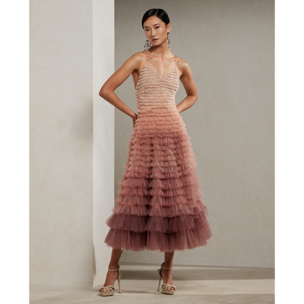 Ralph Lauren Brylee Embellished Tulle Evening Dress In Blush