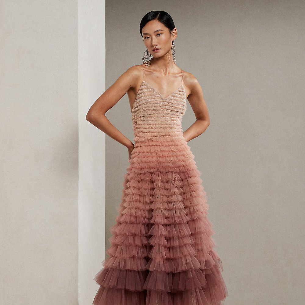 Ralph Lauren Brylee Embellished Tulle Evening Dress In Blush