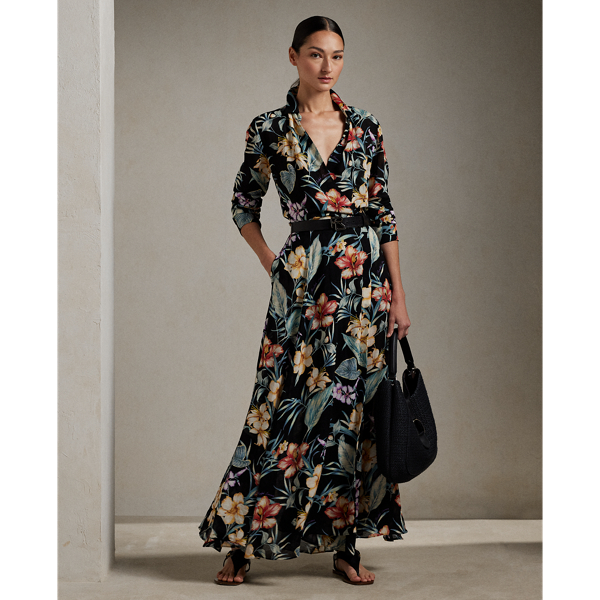 Shop Ralph Lauren Aniyah Print Linen Voile Day Dress In Black Multi