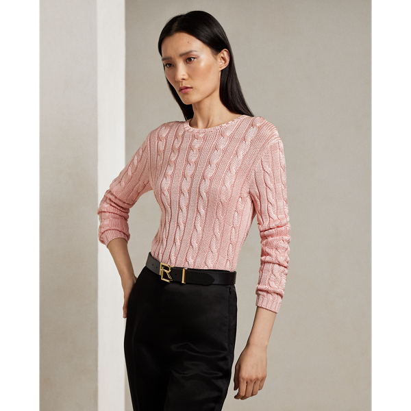 Ralph Lauren Cable-knit Silk Crewneck Sweater In Crystal Rose