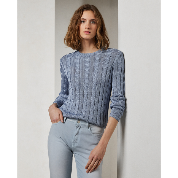 Ralph Lauren Cable-knit Silk Crewneck Sweater In Powder Blue
