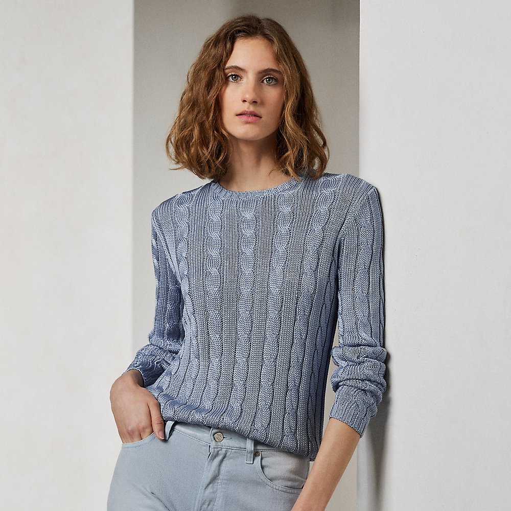 Ralph Lauren Cable-knit Silk Crewneck Sweater In Powder Blue