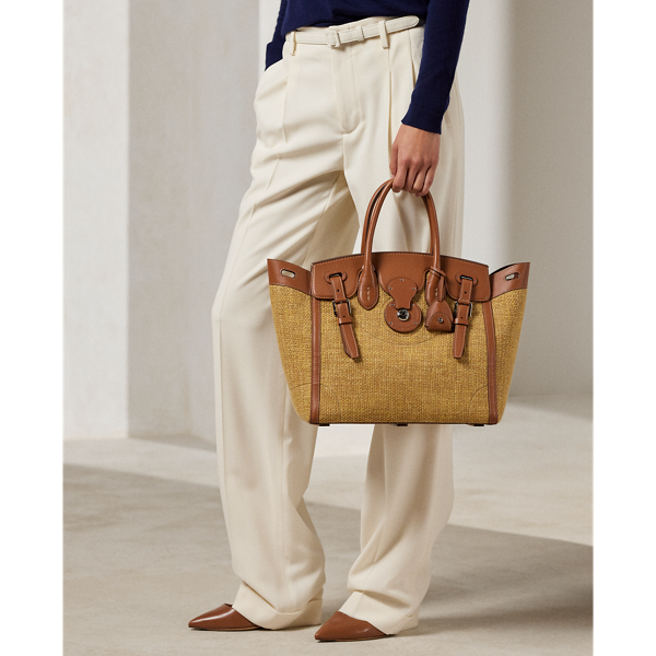 Ralph Lauren Soft Ricky 33 Cotton & Calfskin Bag In Gold