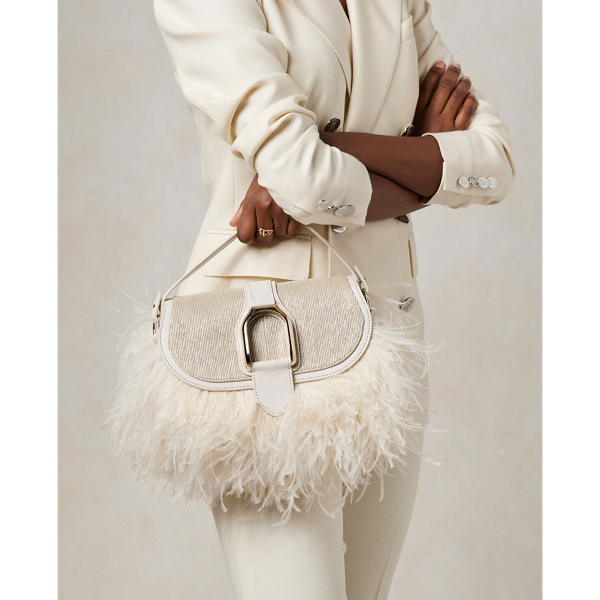 Ralph Lauren Welington Feather-trim Shoulder Bag In Lux Cream